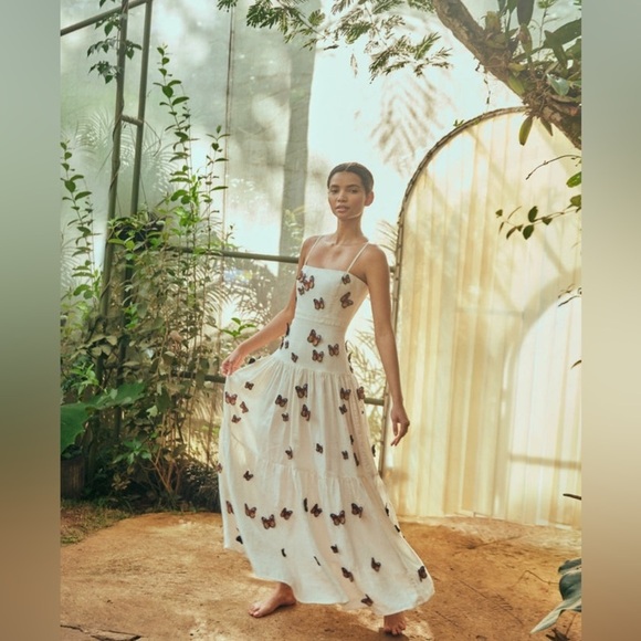Agua By Agua Bendita Lima Embroidered Butterfly Linen Maxi Dress. NEW - Picture 2 of 12